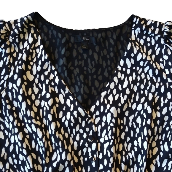 J. Crew Long-sleeve Peplum Top Printed Satin-Crepe Black White Abstract K4111 - Picture 6 of 10